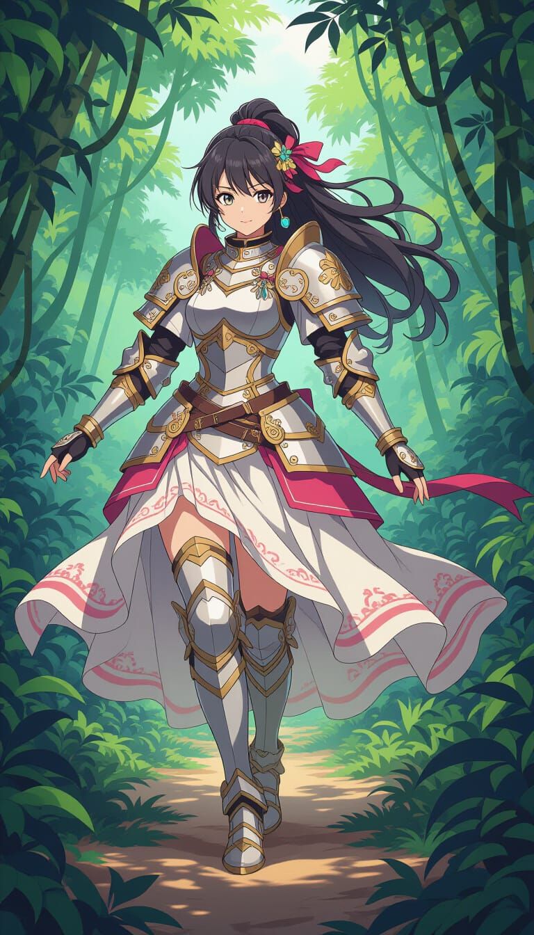 Conquistador Girl Exploring Jungle in Anime Style