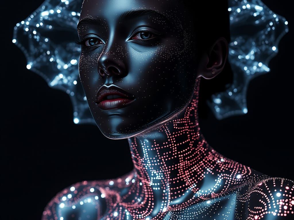 Luminous Woman Transcending Realities in Noir Shades