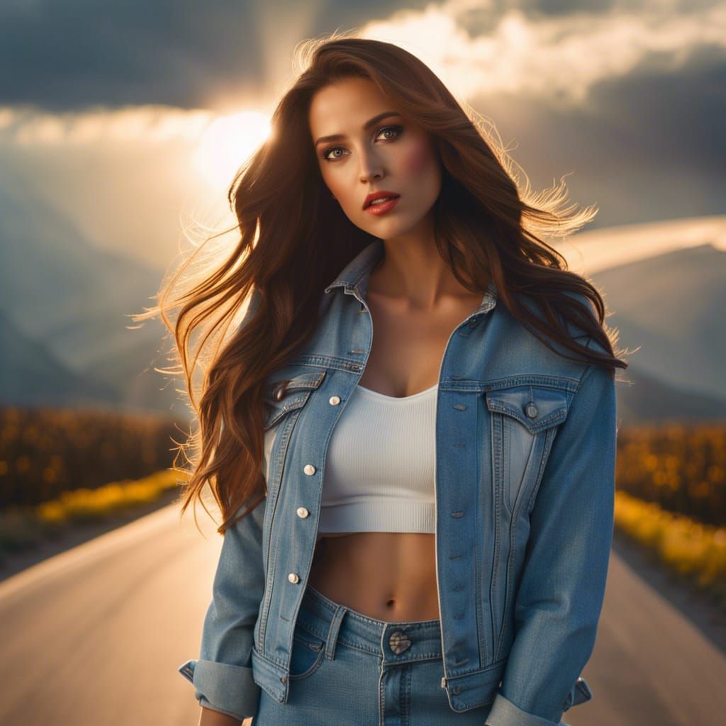 Woman in Denim Bathed in Divine Light