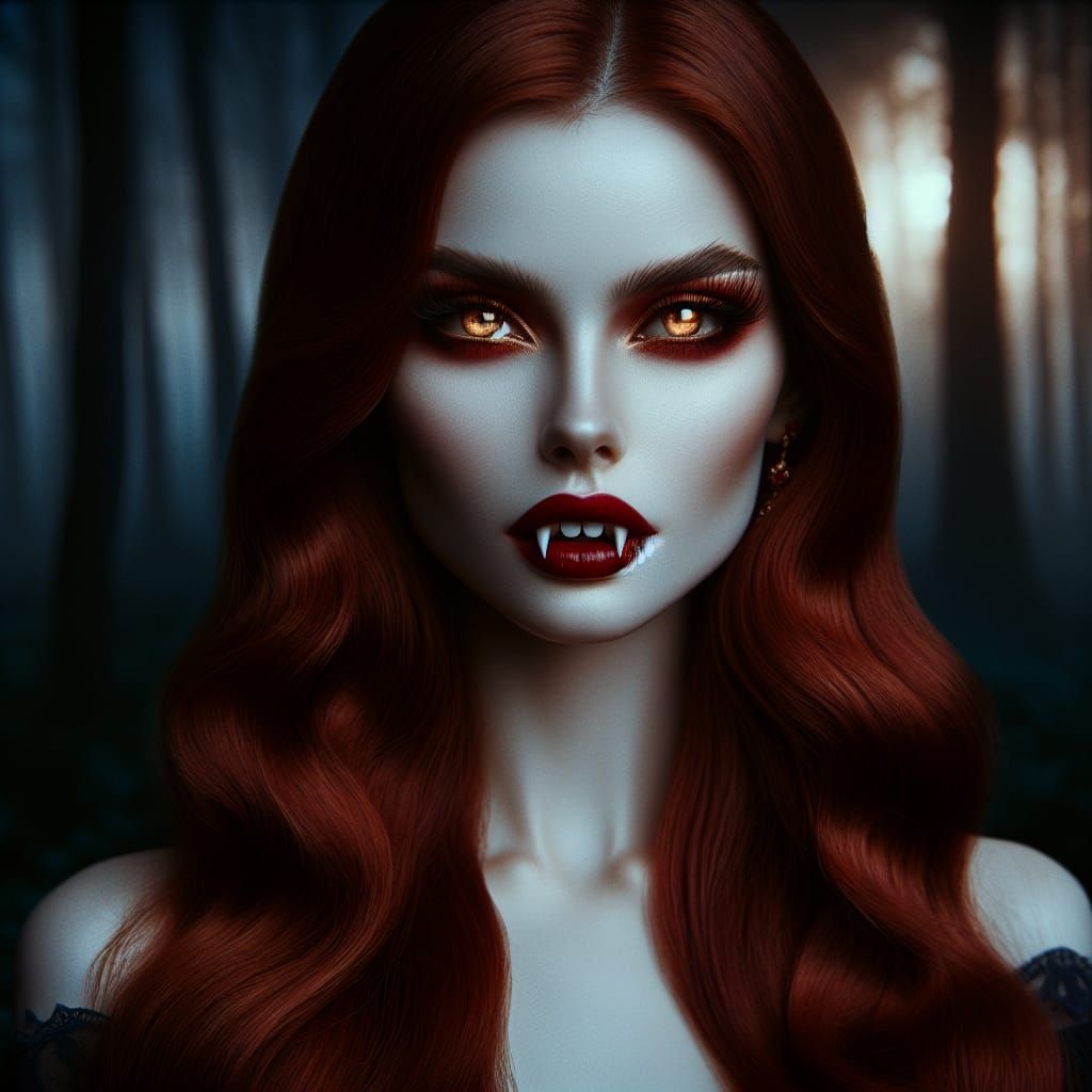 Captivating Vampire Portrait in a Dark Mystical Forest