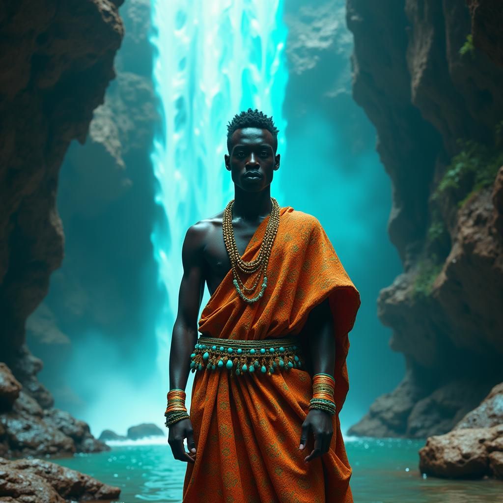 Nigerian Man in Mystical Realm, Surreal Sci-Fi Art