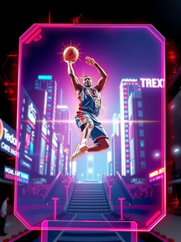 Glowing Basketball Star in Neon City