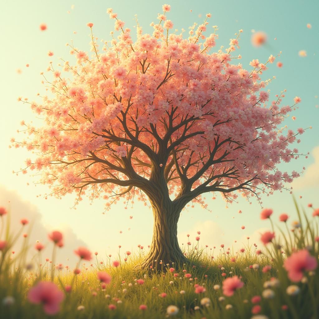 Blossoming Floral Tree in Whimsical Style