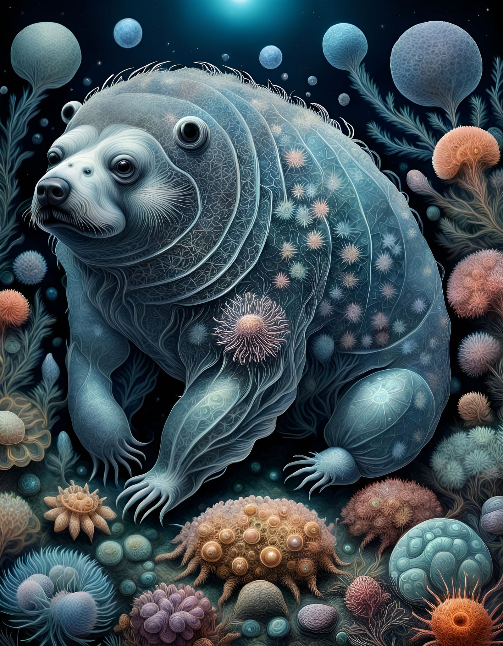 Detailed Water Bear in Cosmic Astral Illustration