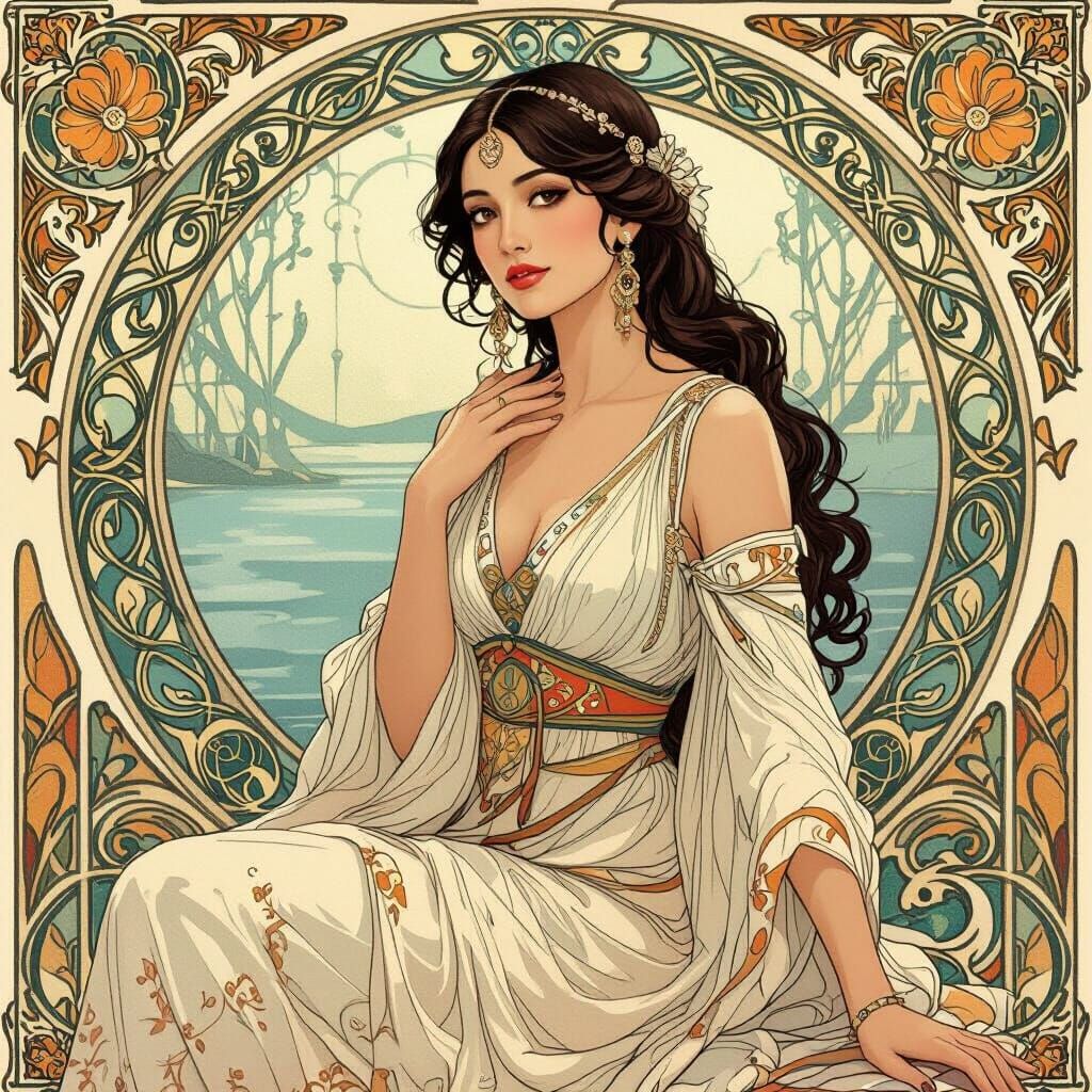 Elegant Woman in Art Nouveau Style