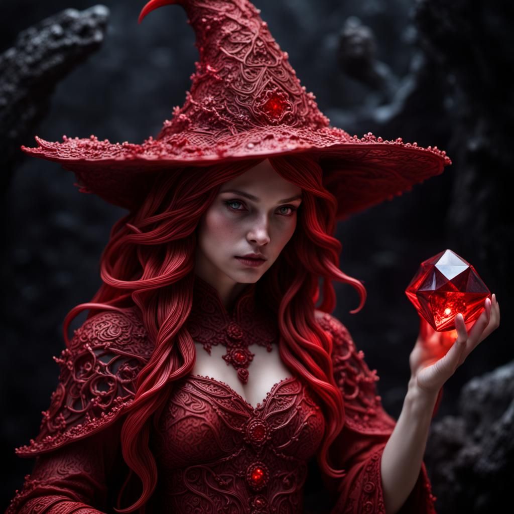 Cinnabar Crystal Witch in Hyperrealistic Style