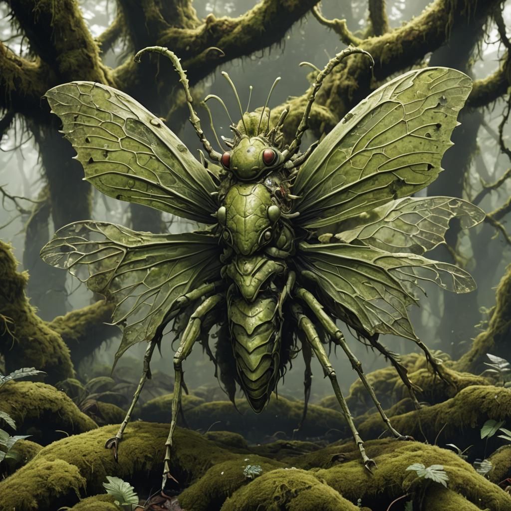 Gigantic Moss-Covered Insect Monster Emitting Noxious Gas