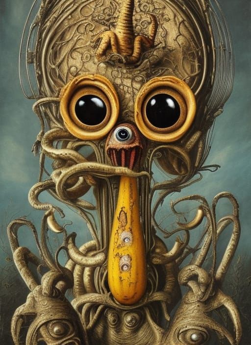 Surreal Banana Creature Inspired by Boulle, Giger, and Schor...