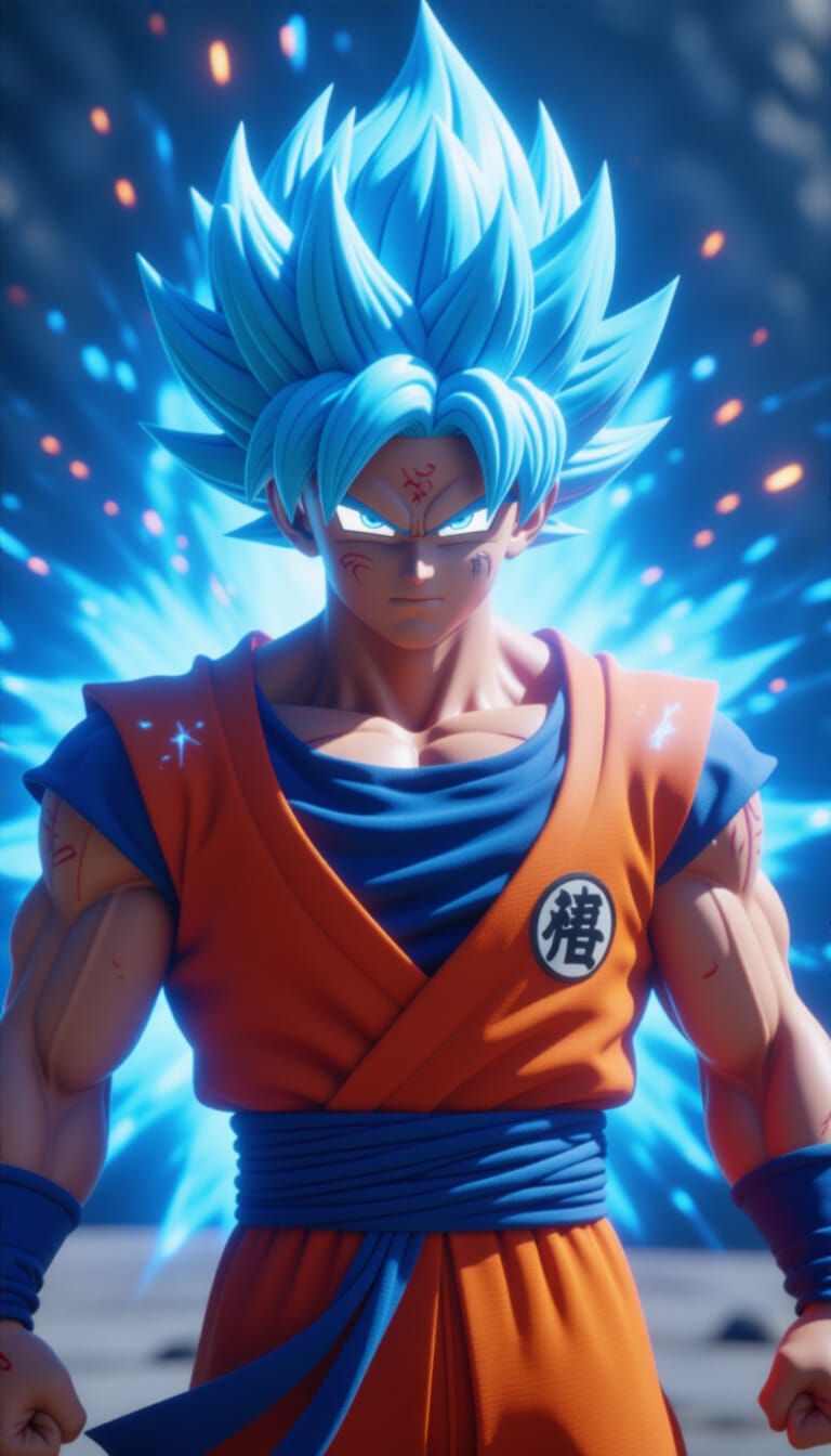 Goku's Super Saiyan Blue Transformation in Hyperrealism