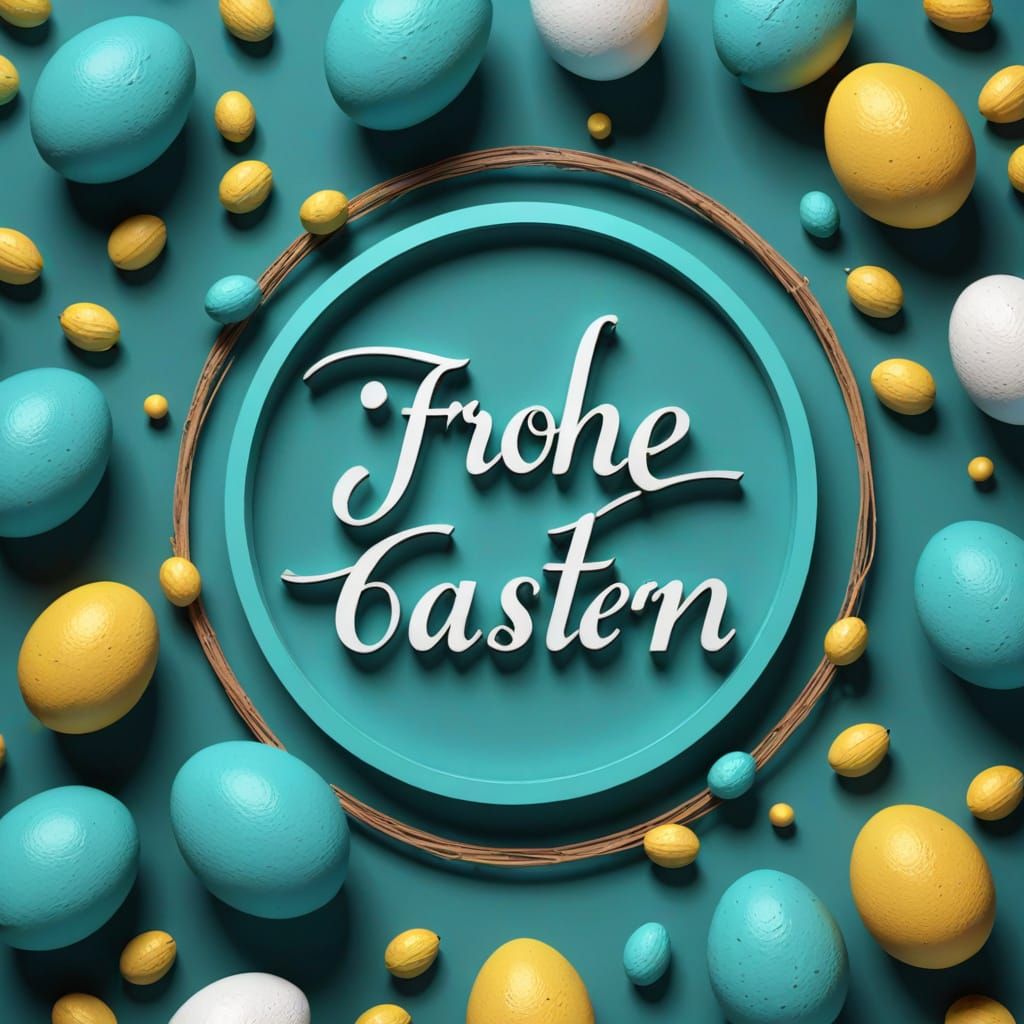 Happy Easter Wishes in a 3D Drawing of a Friendly Global Vil...