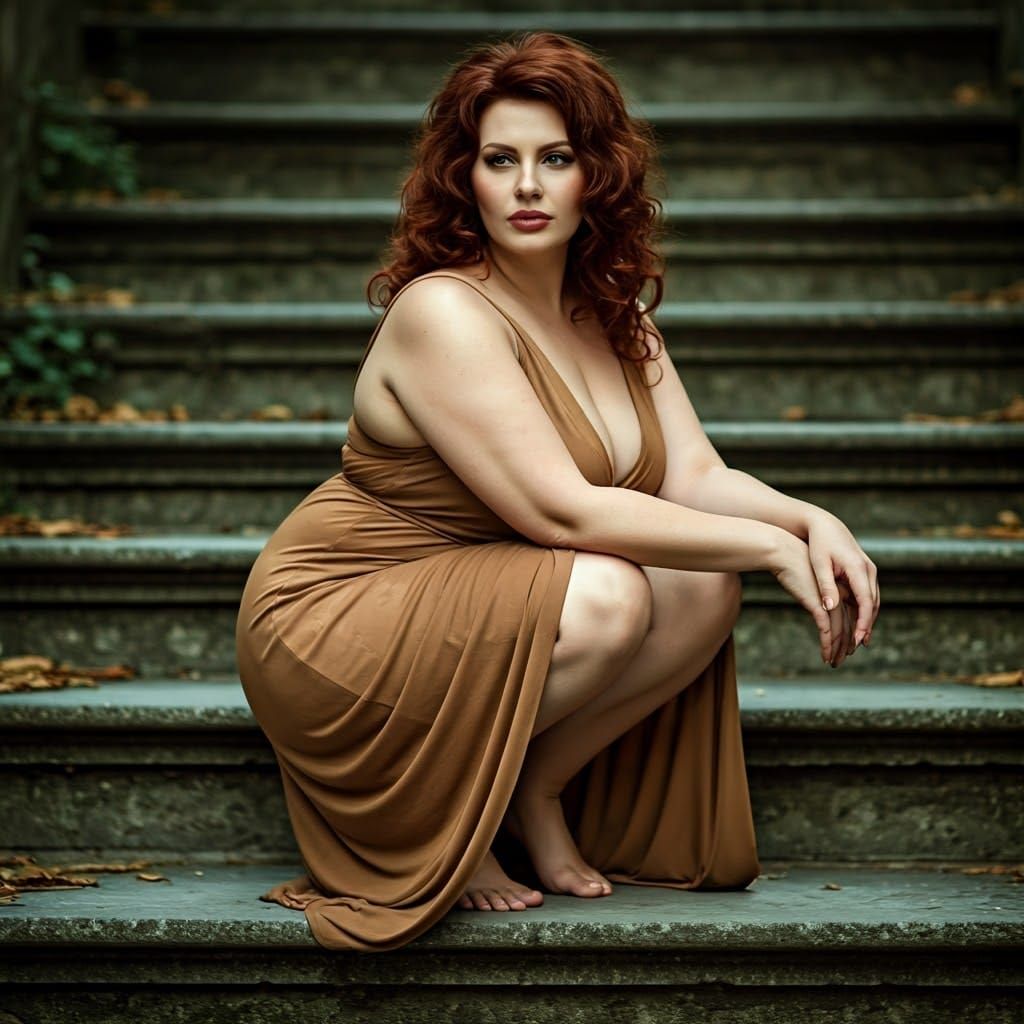 Auburn Haired Woman in Elegant Dress