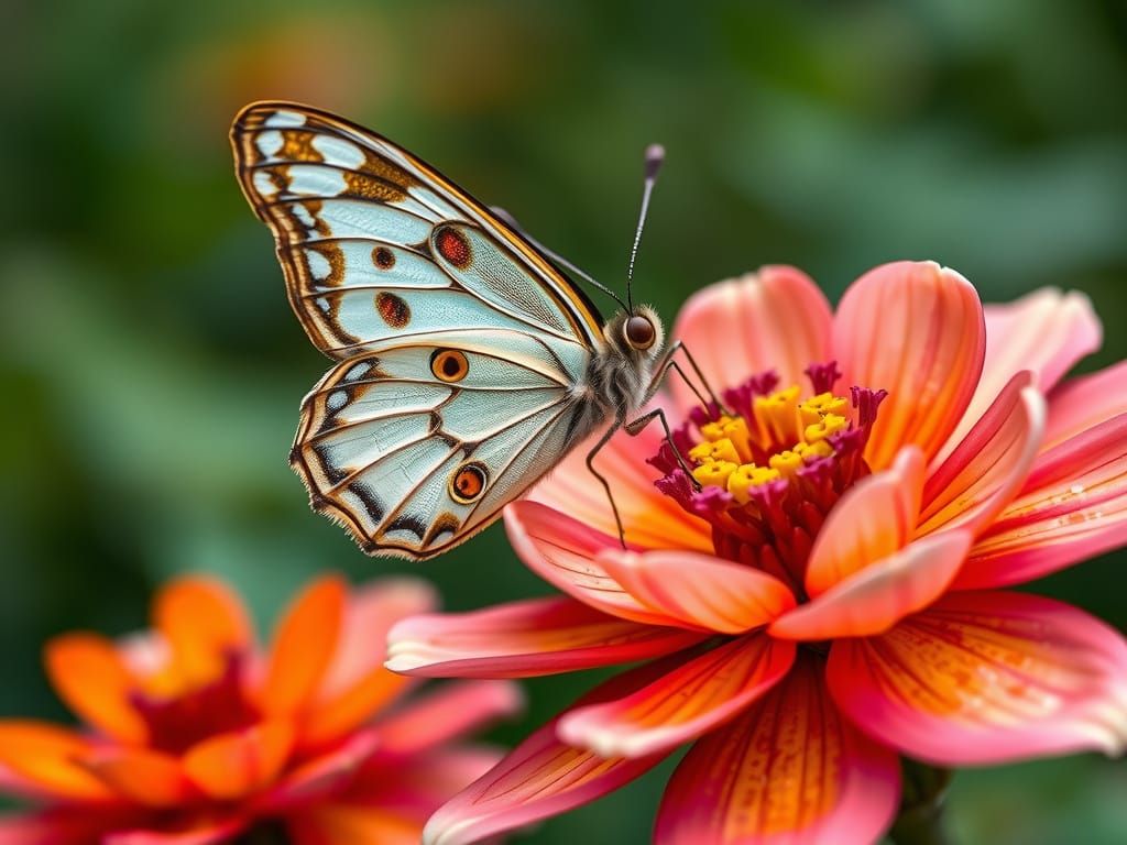 Butterfly on Flower in Art Nouveau Style