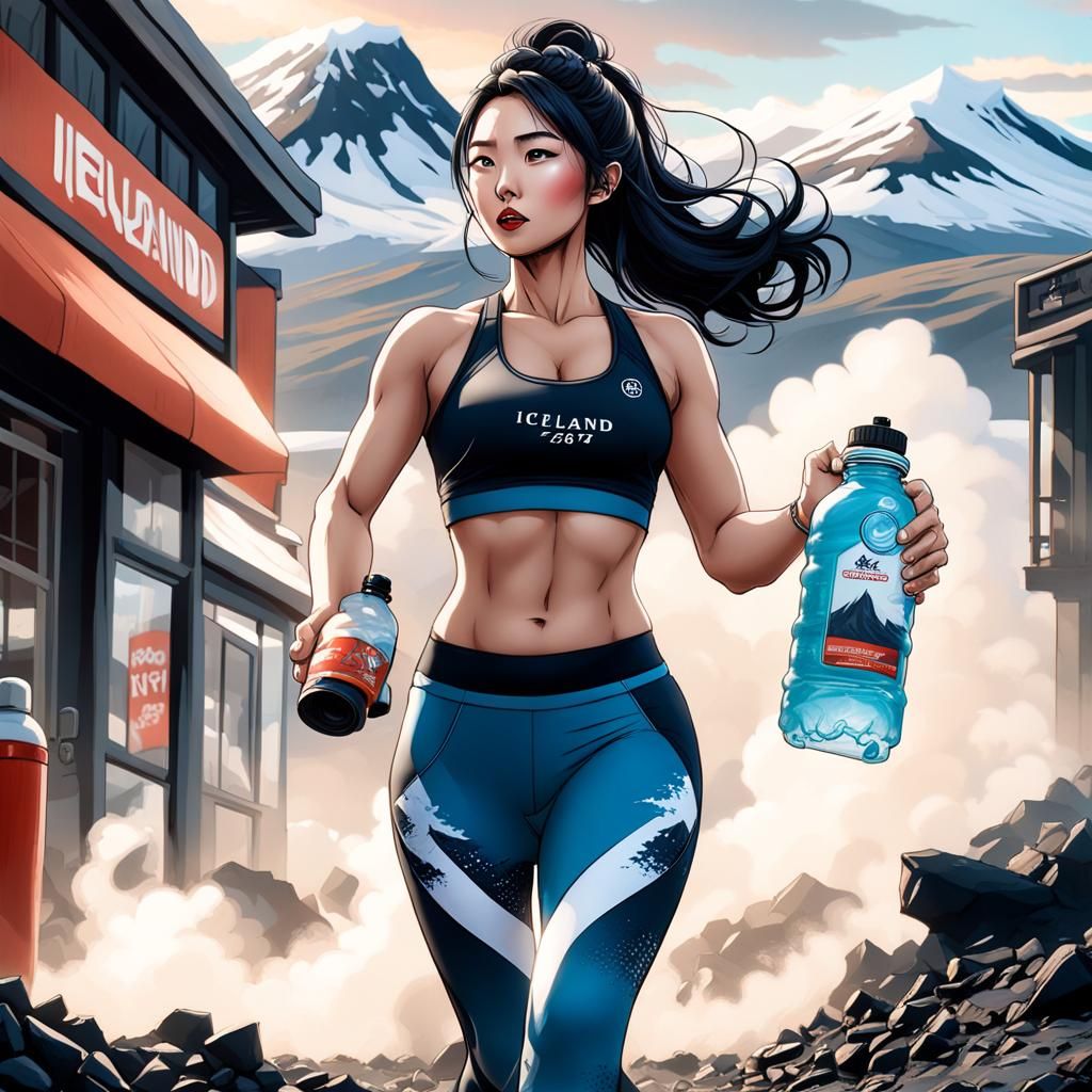 Icelandic Volcano Comic Book Cover with Woman