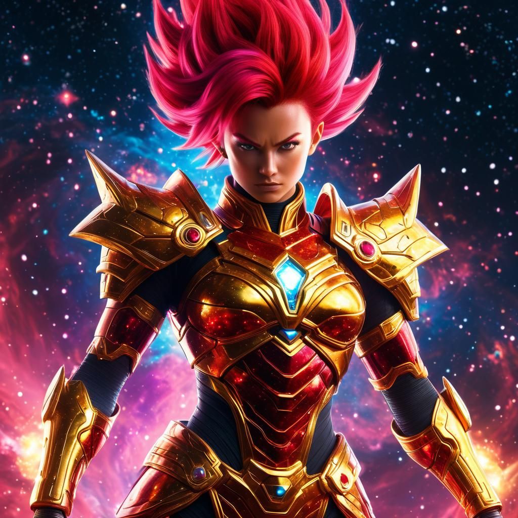 Cosmic Saiyan Warrior Woman in Surreal Style
