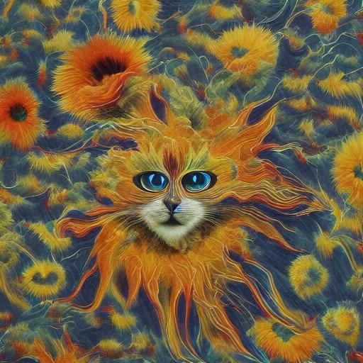 Abstract China Cat with Sunflower Art