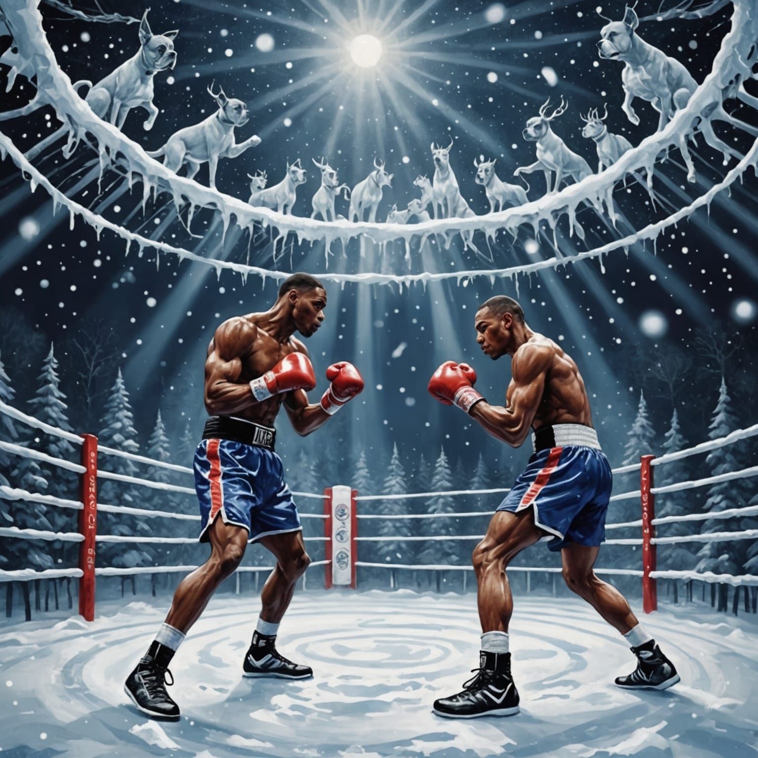 Surreal Boxing Scene in Winter Wonderland
