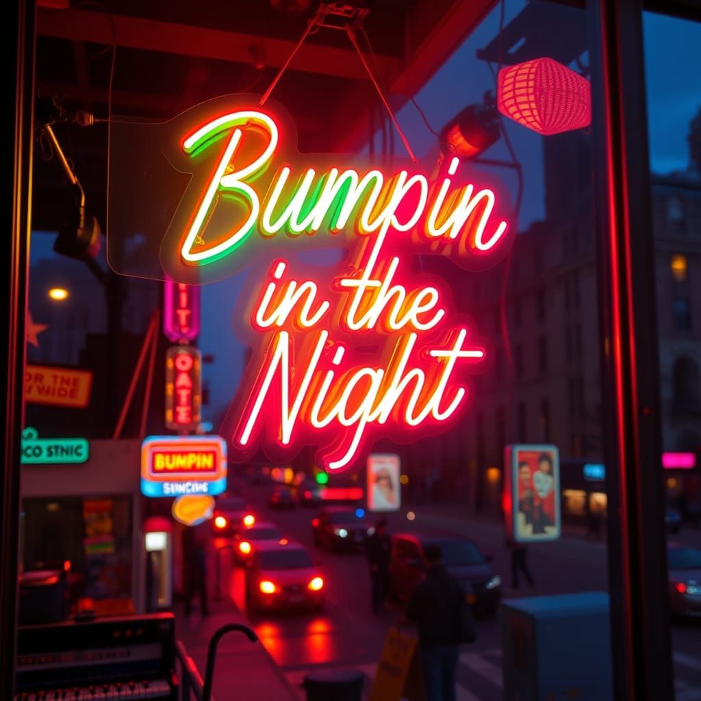 Bumpin in the Night Sign in Retro-Futuristic Neon Art