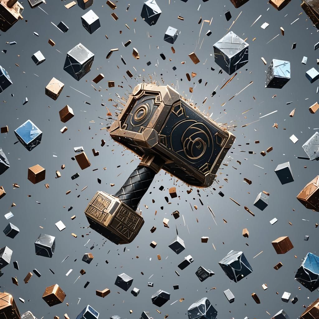 Mjolnir Shatters Tech Logos in Futuristic 3D Render