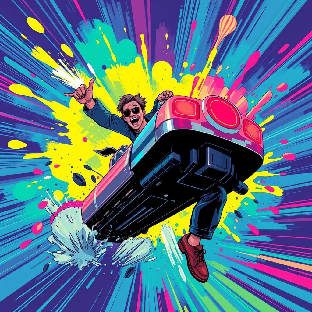 Thrilling Pop Art Futuristic Scene with Neon Lights and Bold...