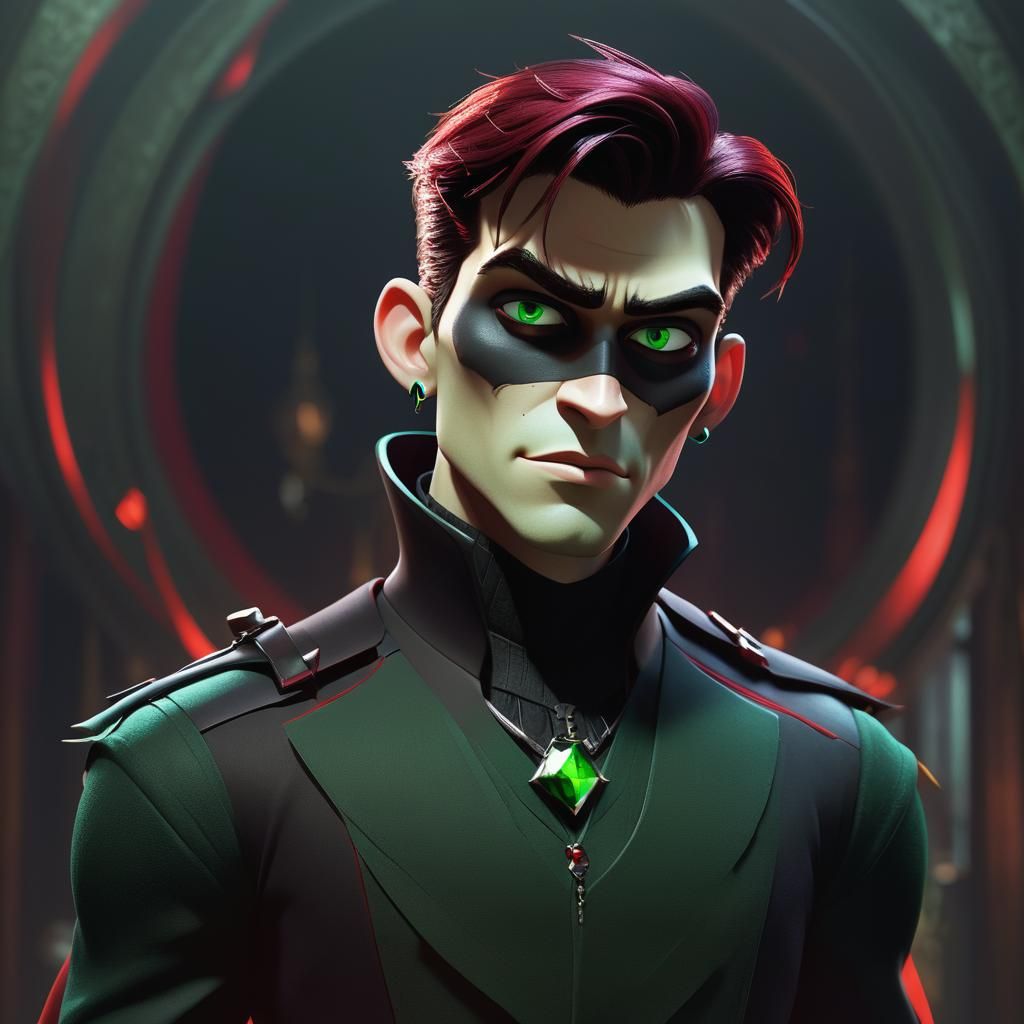 Pixar-Style Villain Portrait with Emerald Eyes