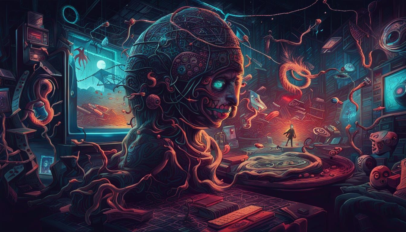 Surreal Horror Dreamscape in Digital Art Style