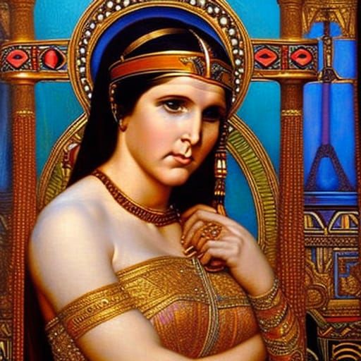 Cleopatra Portrait in Art Deco Tiffany Glass Style