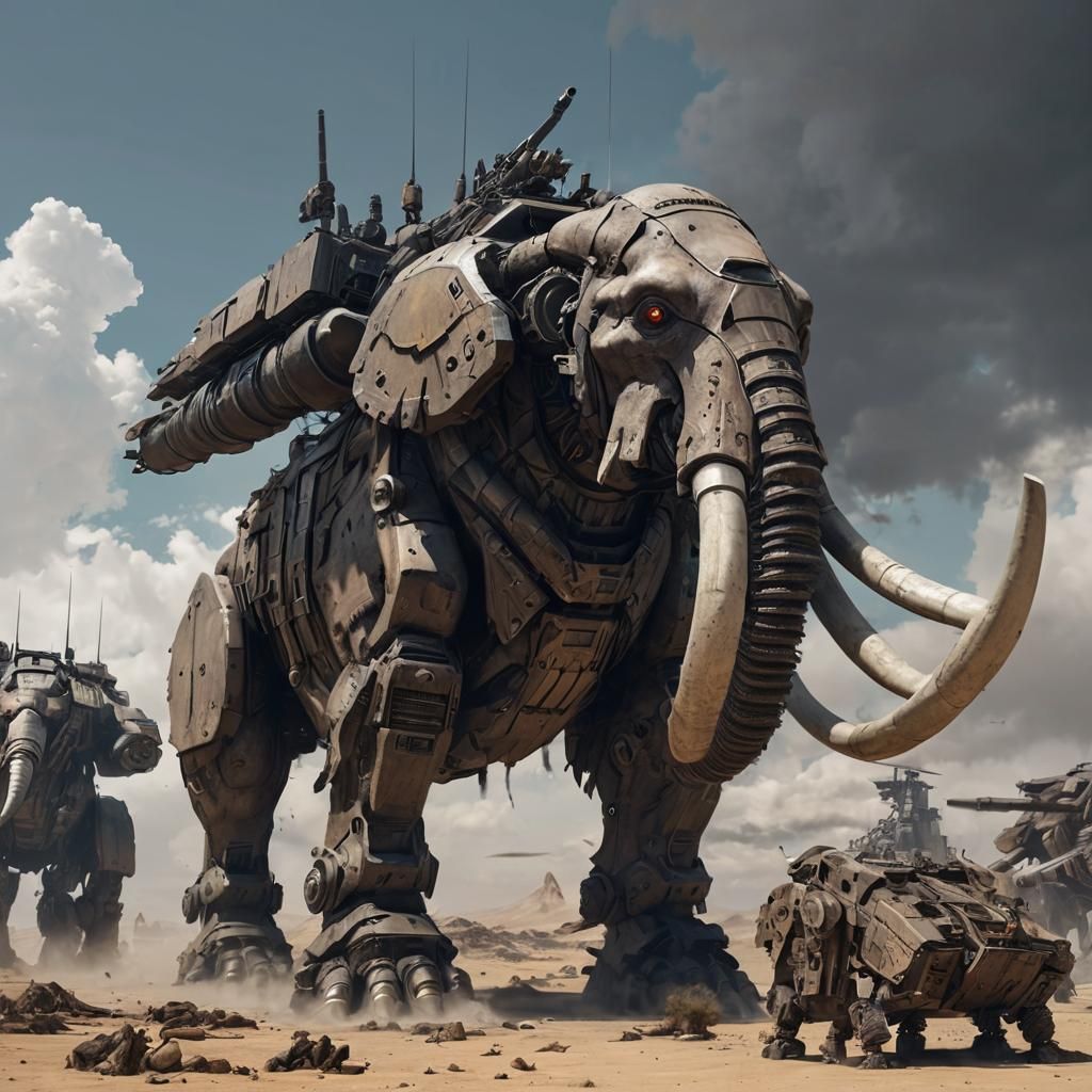 Giant Mechanical Mammoth with Cannons in Mecha Style