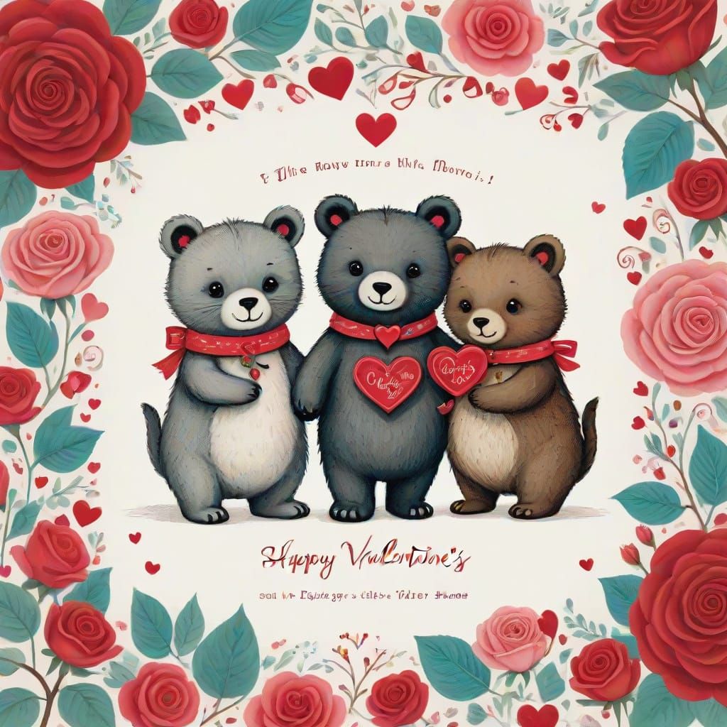 Whimsical Valentine's Day Card in Cursive Writing