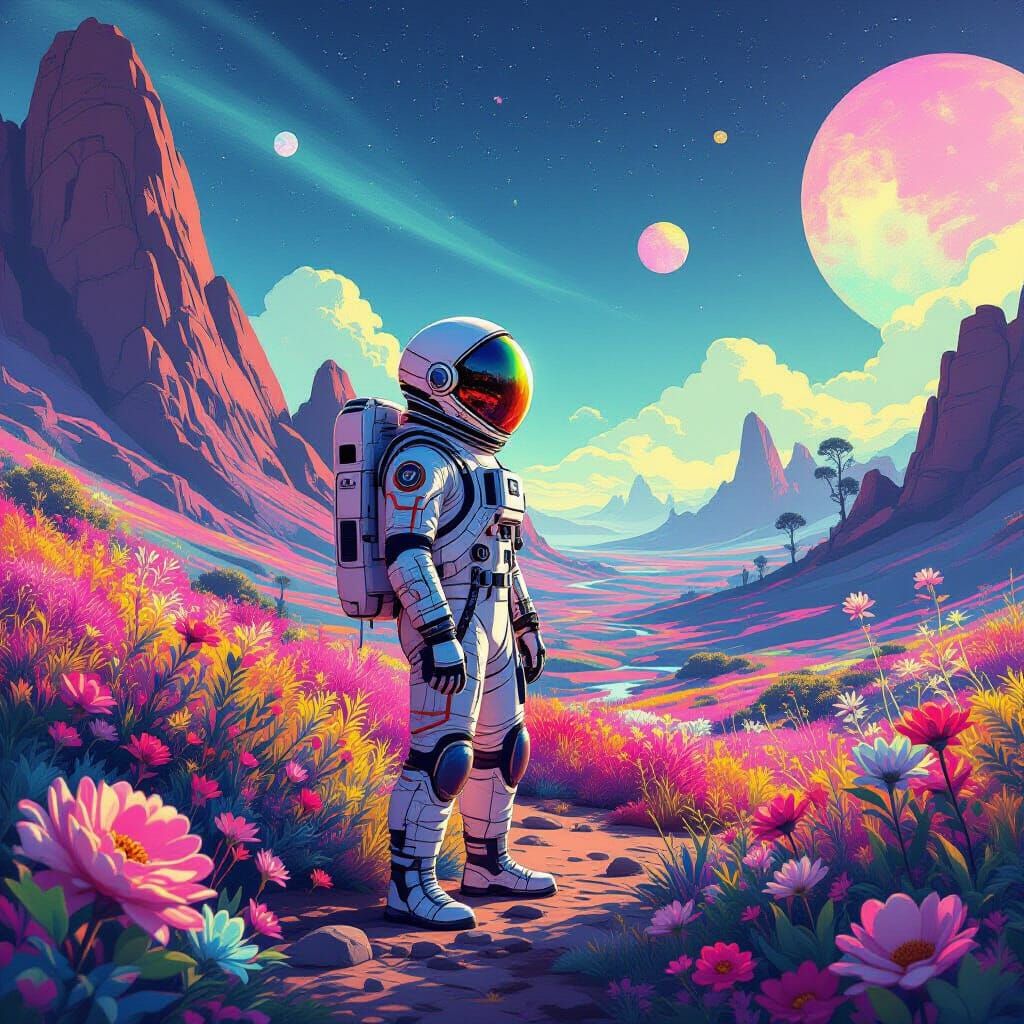 Astronaut Exploring Alien Planet in Concept Art Style