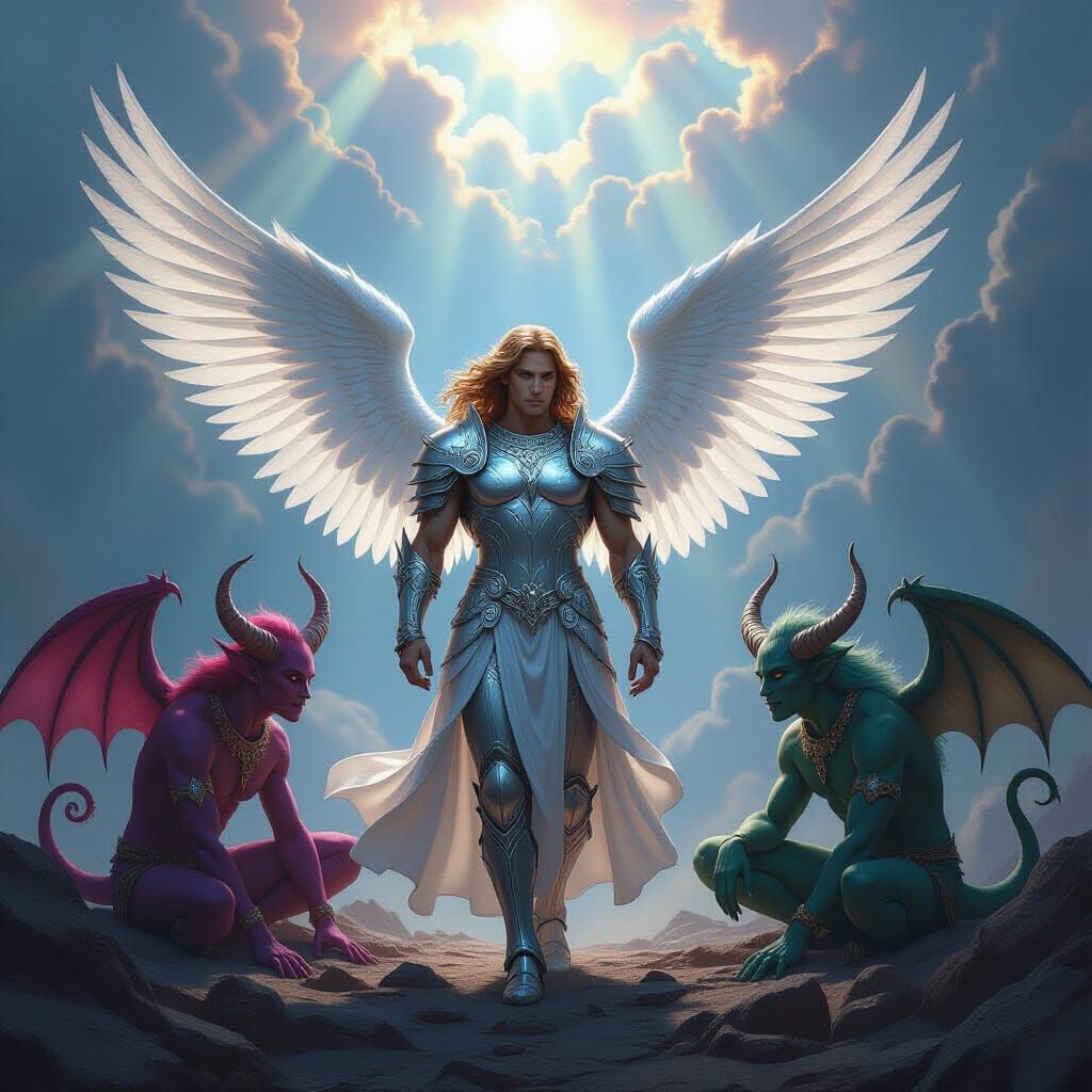 Gentle Angel with Six Wings in Fantasy Battle