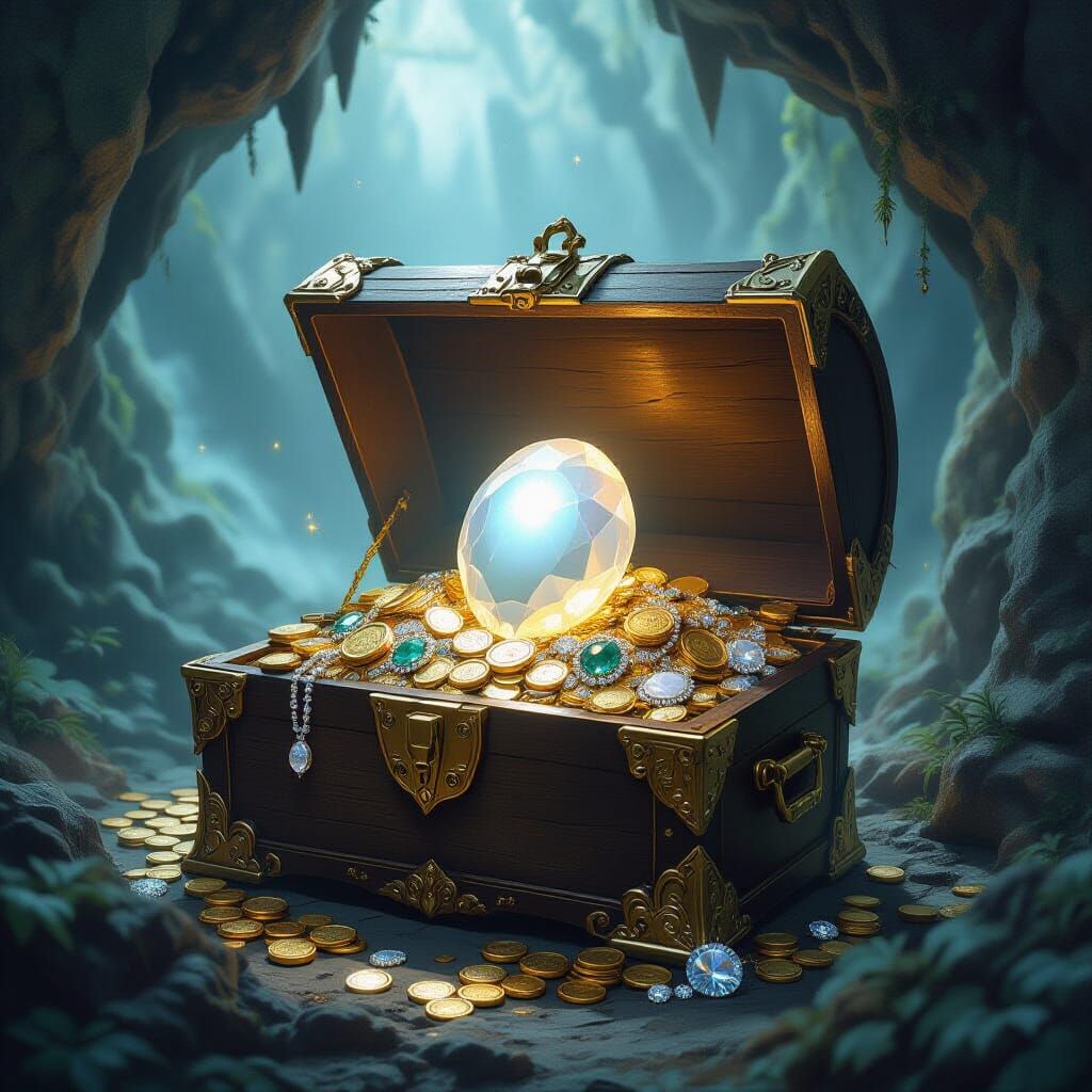 Overflowing Treasure Chest in Mystical Cave