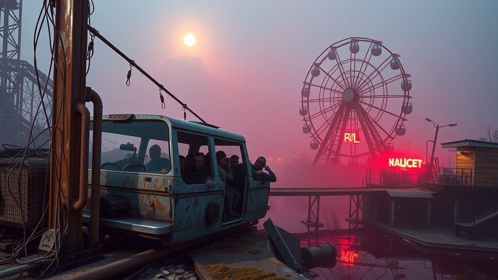 Neanderthals on a Rollercoaster in Dystopian Fairground