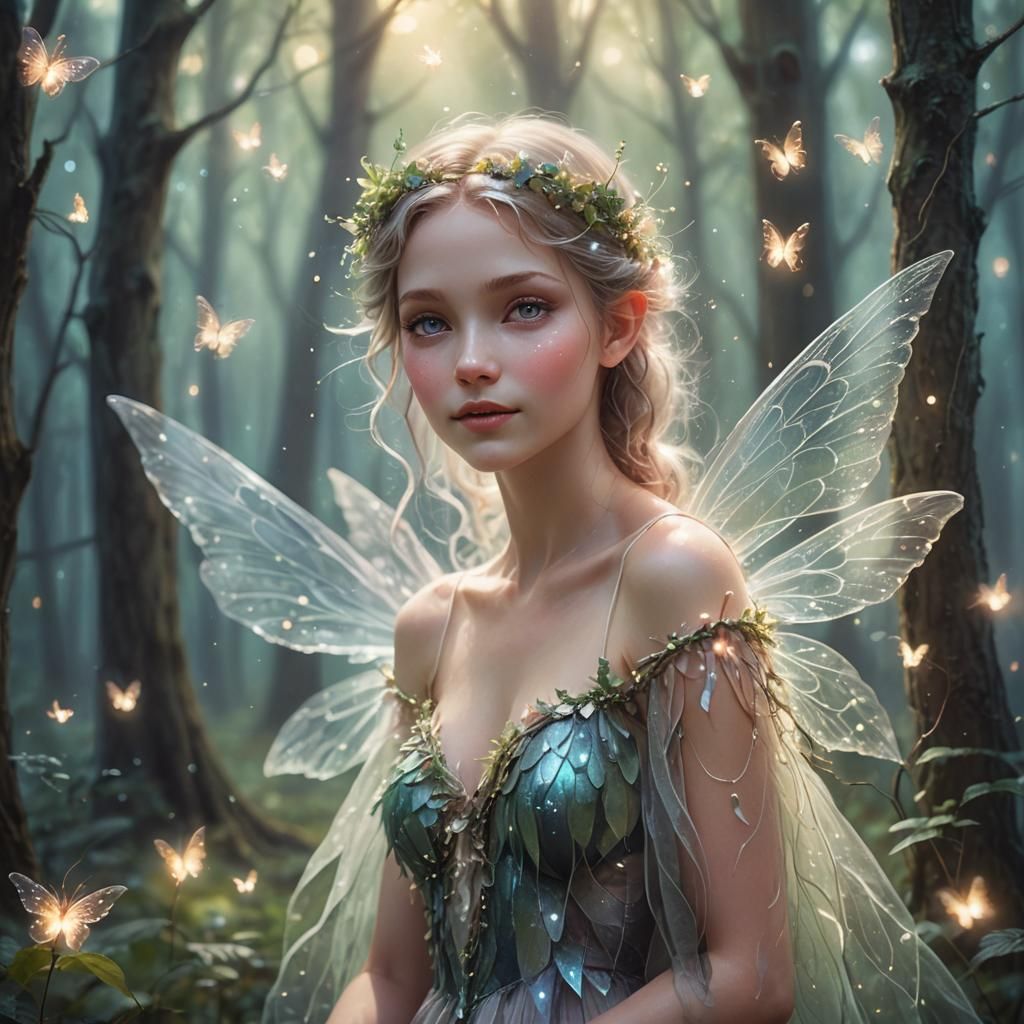 Dreamy Forest Fairy in Moonlight: Ethereal Illustration