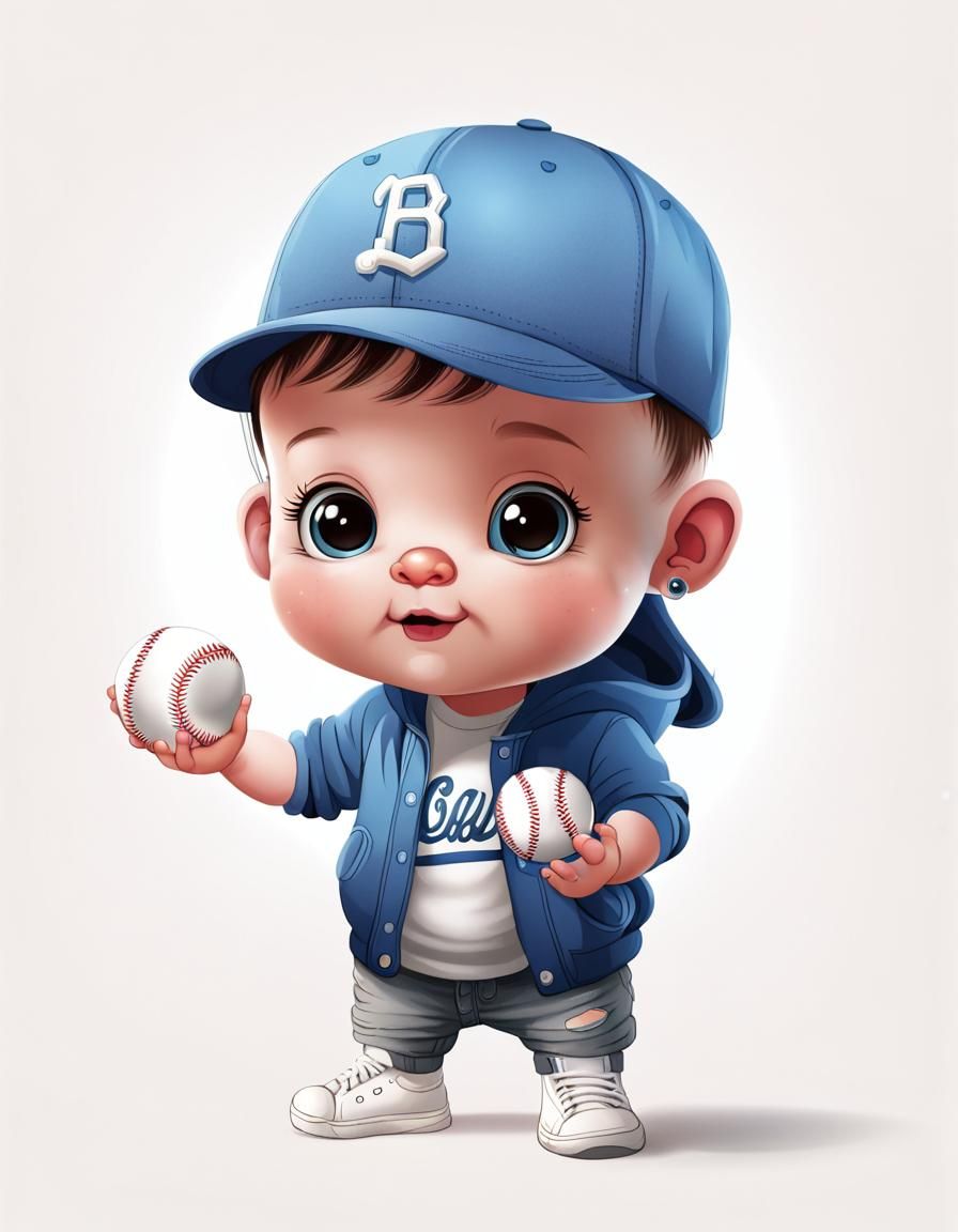 Cute Baby Character With Baseball Cap