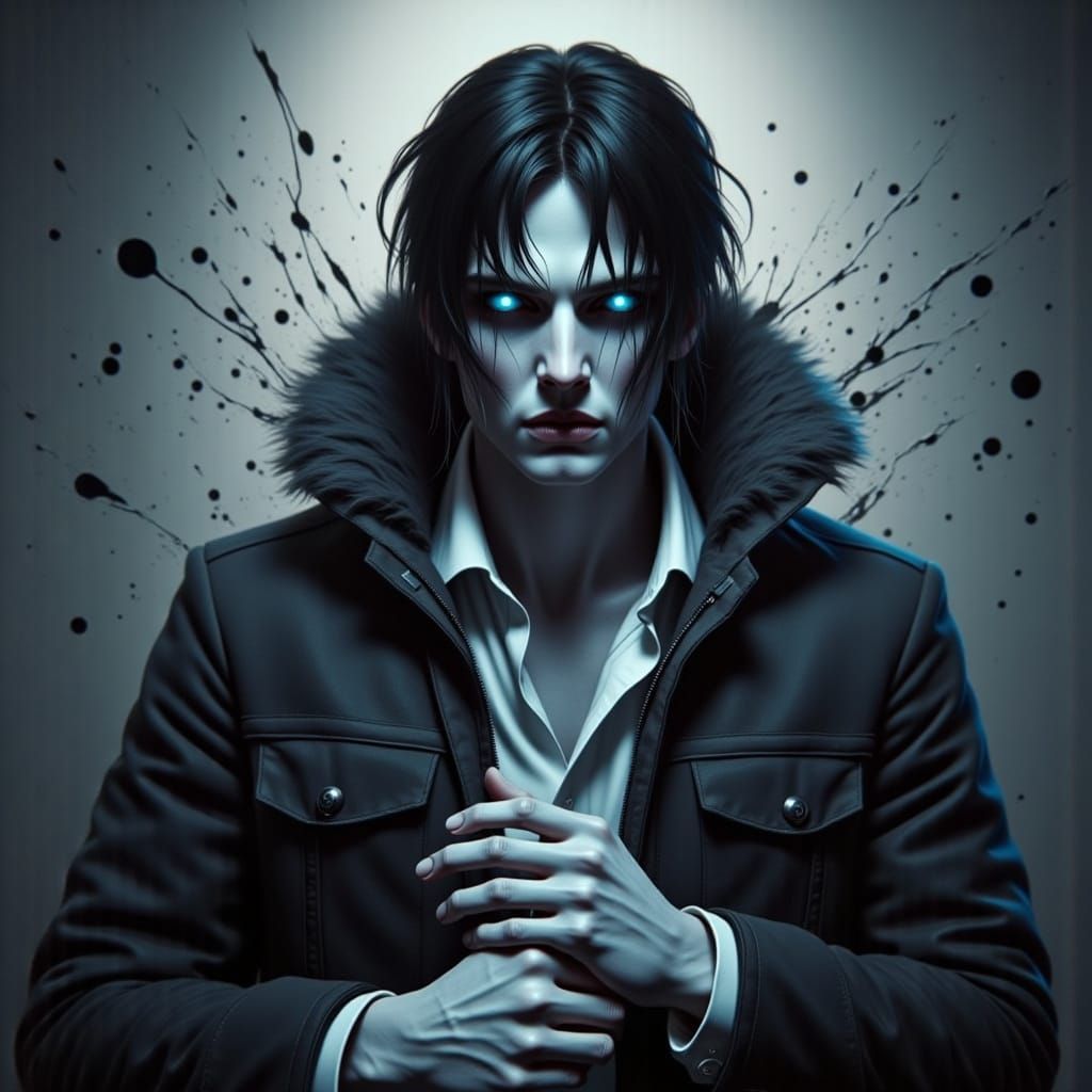 Intricately Detailed Portrait of a Pale Man with Blue Eyes