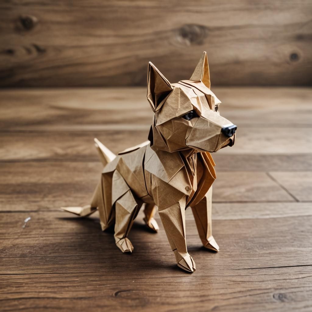 Origami Paper Dog on Wooden Table