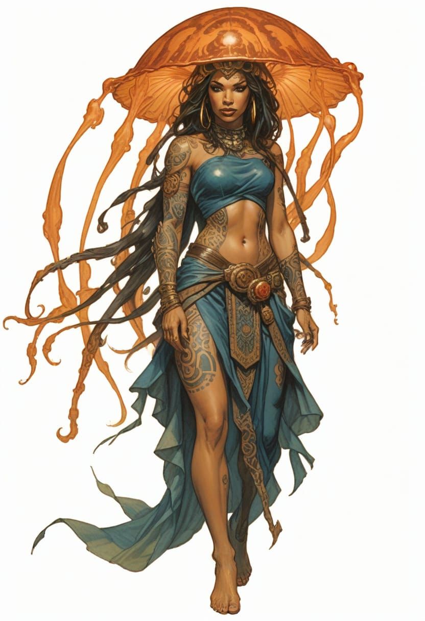 Polynesian Tattooed Superhero in Jellyfish Helmet