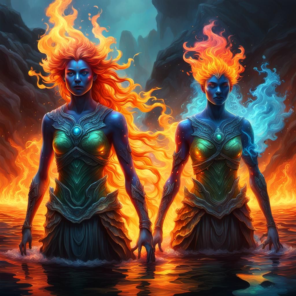 Elemental Beings in Mystical Realm Oil Painting