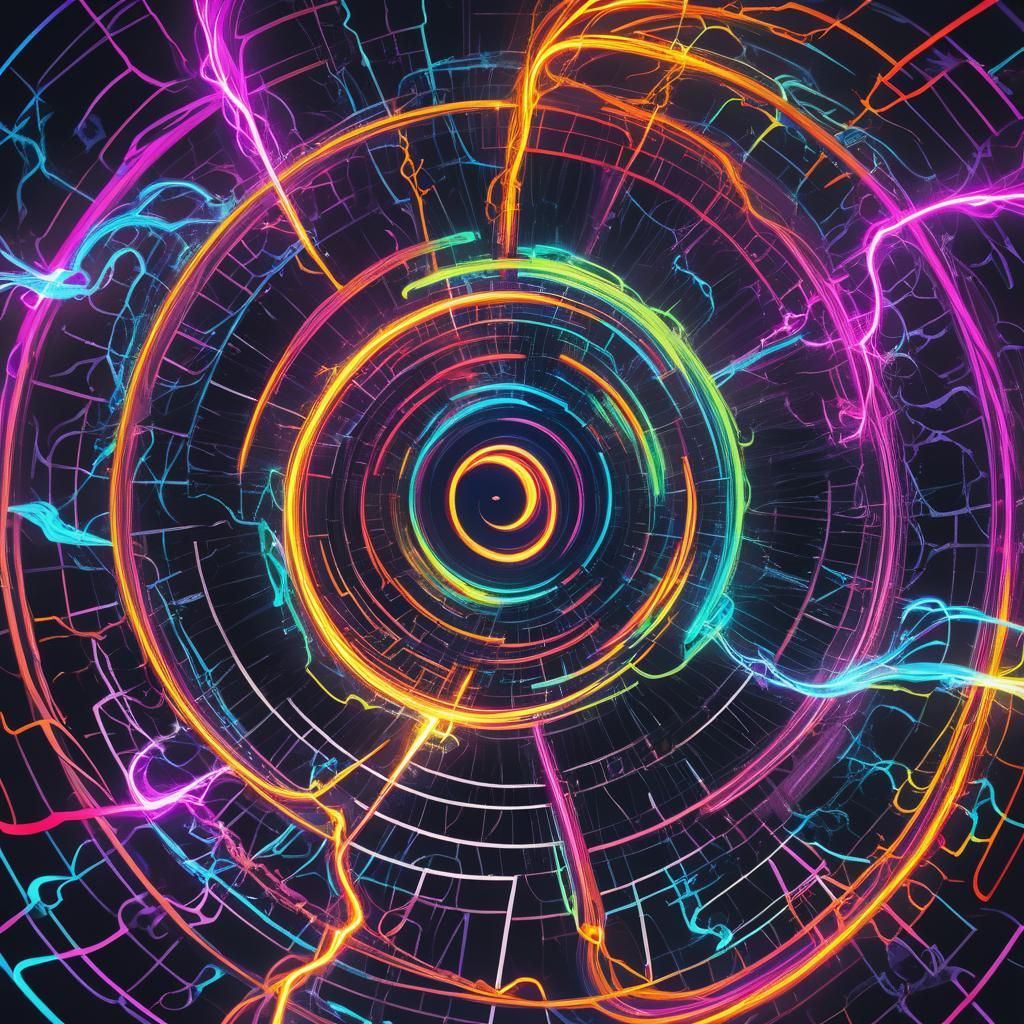 Neon Swirls: Synchronized Chaos in Electric Colors