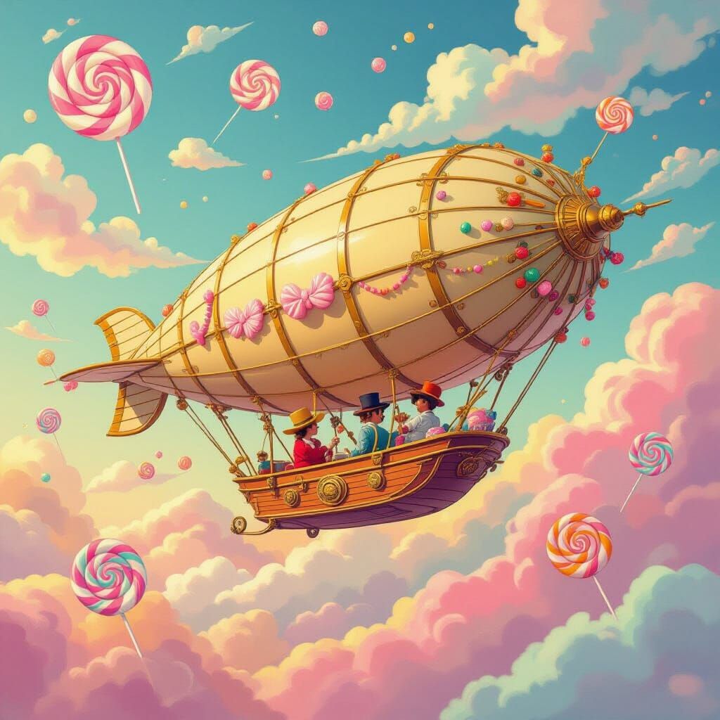 Antique Dirigible Soars Through Candy Cloud Sky