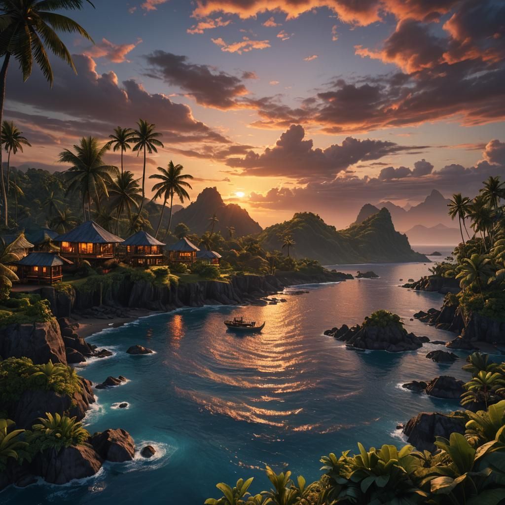 Fijian Sunset over Natadola: Detailed Matte Painting