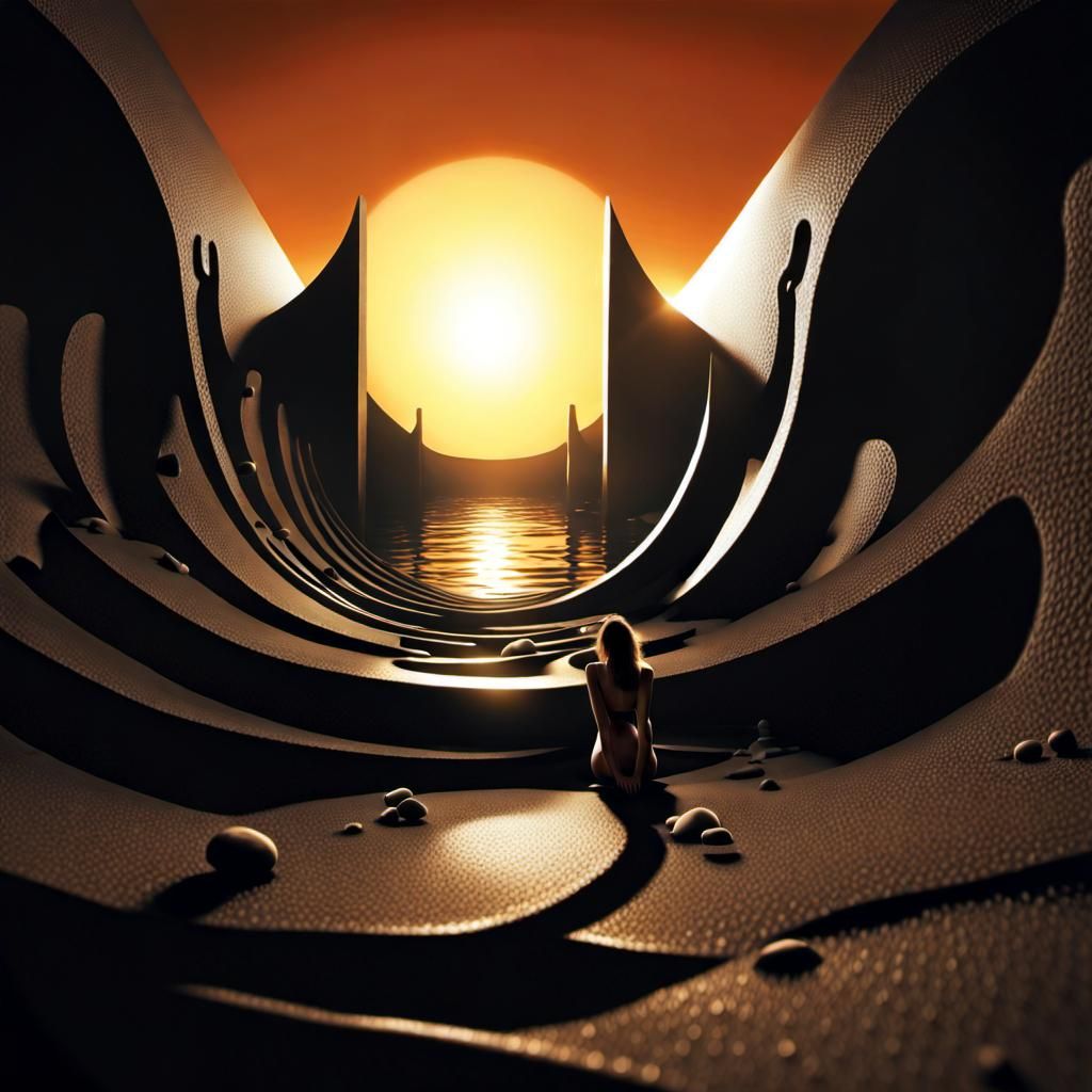 Surreal Sunset Over Valley: A Glossy Digital Masterpiece