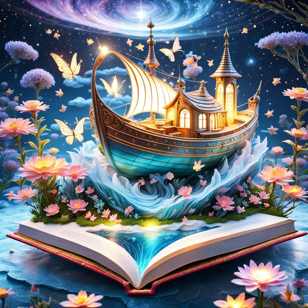 Mystical Fairy Boat Emerges From Magical Book