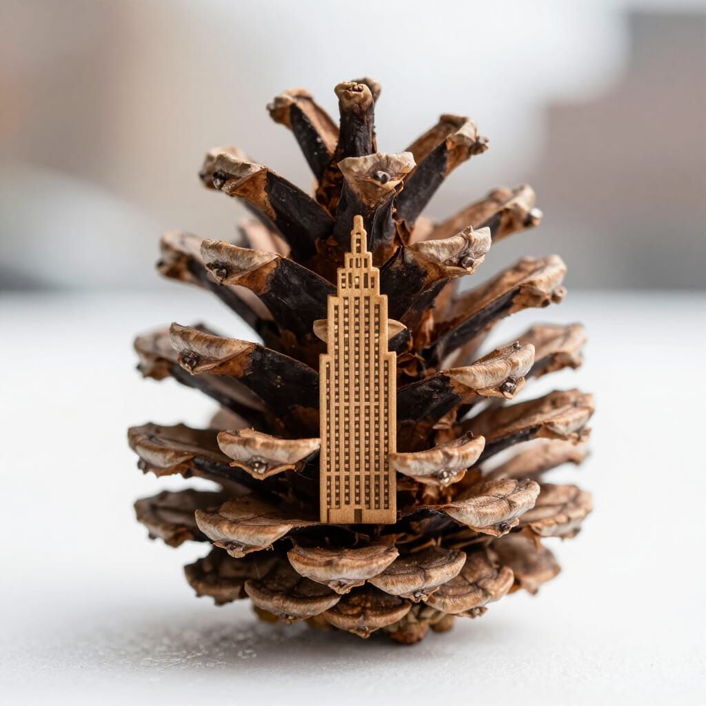 New York City Carved Inside a Pinecone