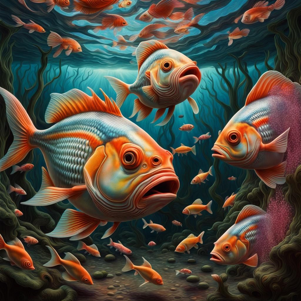 Surreal Photorealistic Fish in Psychedelic Style