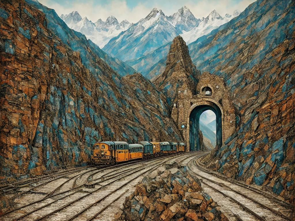 Steampunk Train Emerges from Mountain Tunnel