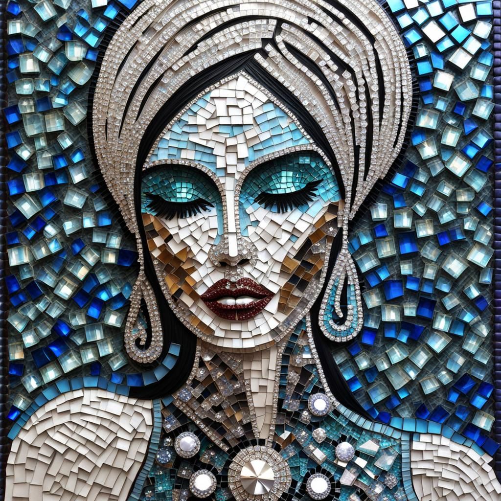 Rhinestone Mosaic: 3D Woman's Blissful Portrait