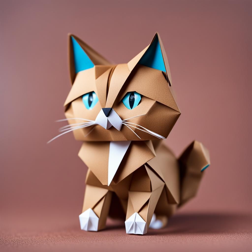 Adorable Origami Tabby Cat with Blue Eyes