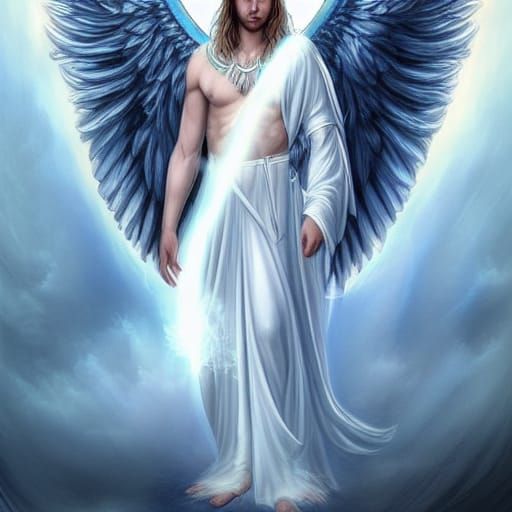 Angel Warrior with Blue Hair on Mount Olympus