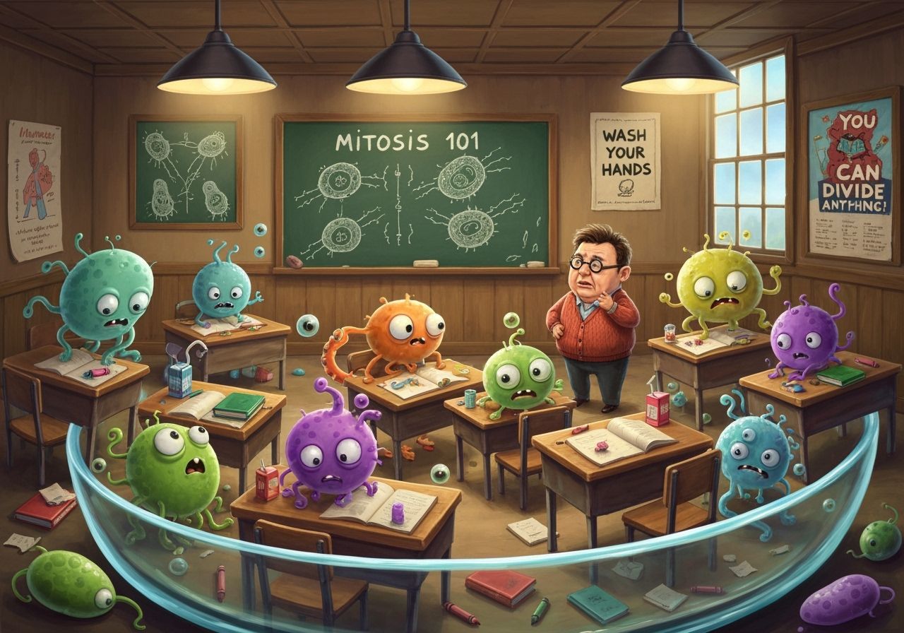 Germ Classroom Mayhem in Petri Dish Cartoon Realism